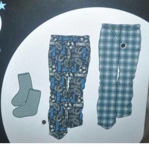 Boys Pajama Pants 4/5 Sports Plaid 3 Pc Pants & Socks Set Lounge Relax